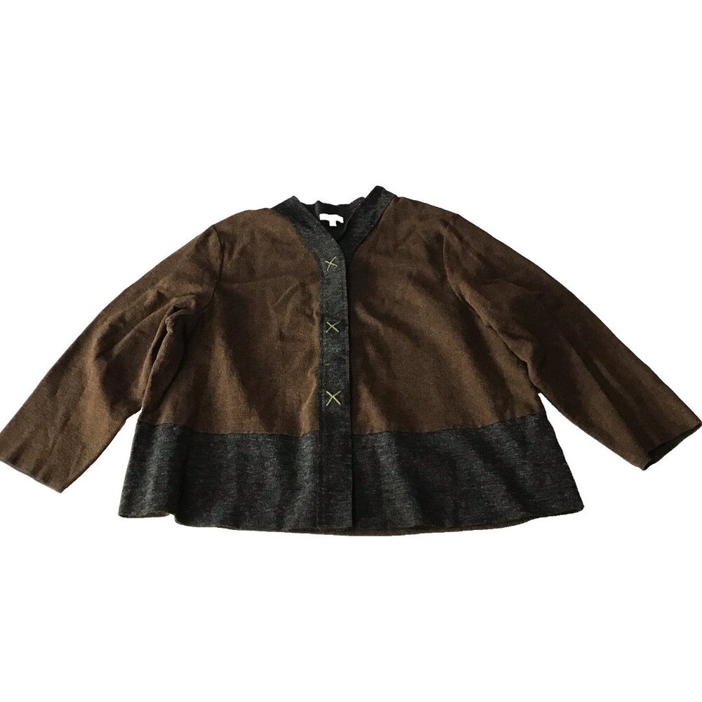 Habitat Jacket Coat Womens XXL Brown Gray Lagenlook Boho Blazer Colorblock